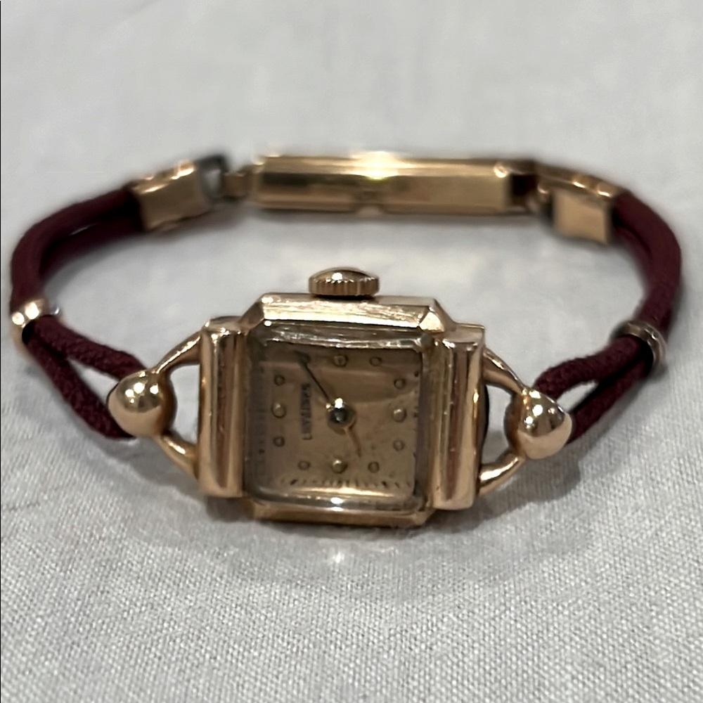 Vintage LONGINES Rose Gold 12k GF Antique Ladies Watch Burgundy Cord Adjustable